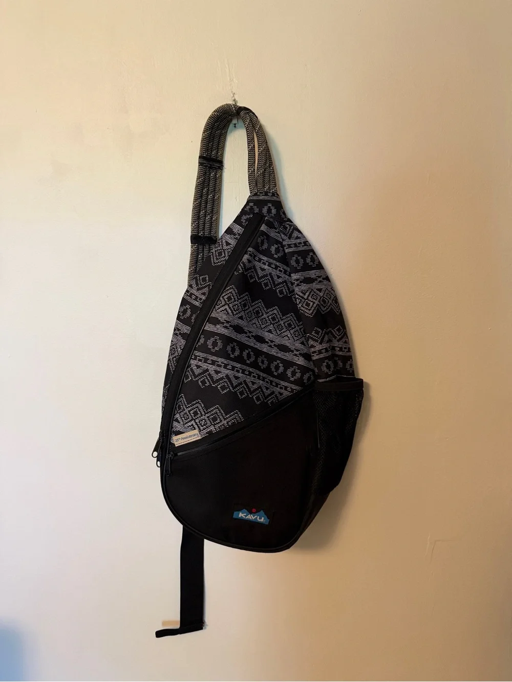 Kavu Black & Gray Patterned Sling Backpack